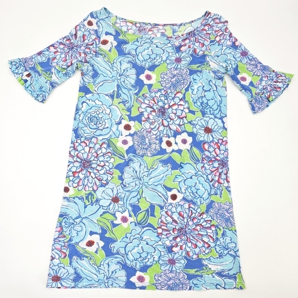 Lilly Pulitzer Multicolor Blue Floral Short Dress With Short Sleeves Small - Picture 1 of 5